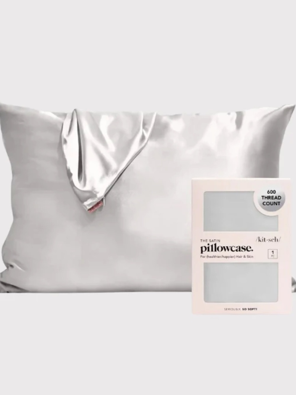 Kitsch Satin Standard Pillowcase in Silver BRAND NEW IN BOX